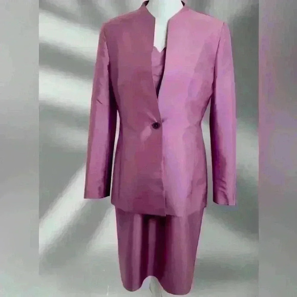 100 % Silk Vintage Rena Rowan Dress Suit, Dress size 8, Blazer size 4. - Picture 1 of 15